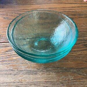 Set of 2 Fire and Light Recycled Glass Teal Soup/Cereal Bowls 6"
